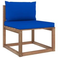 Vidurinė sodo sofos dalis iš palečių su mėlynomis pagalvėlėmis, ruda kaina ir informacija | Lauko kėdės, foteliai, pufai | pigu.lt