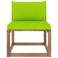 Vidurinė sodo sofos dalis iš palečių su žaliomis pagalvėlėmis, ruda kaina ir informacija | Lauko kėdės, foteliai, pufai | pigu.lt