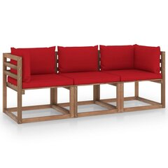 Trivietė sodo sofa iš palečių su raudonomis pagalvėlėmis, eglė цена и информация | Садовые стулья, кресла, пуфы | pigu.lt