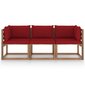 Trivietė sodo sofa iš palečių su raudonomis pagalvėlėmis, eglė kaina ir informacija | Lauko kėdės, foteliai, pufai | pigu.lt