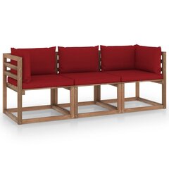 Trivietė sodo sofa iš palečių su raudonomis pagalvėlėmis, eglė цена и информация | Садовые стулья, кресла, пуфы | pigu.lt