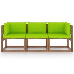 Trivietė sodo sofa iš palečių su žaliomis pagalvėlėmis, eglė kaina ir informacija | Lauko kėdės, foteliai, pufai | pigu.lt