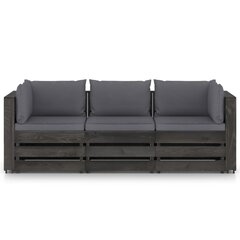 Trivietė sodo sofa su pagalvėlėmis, pilkai impregnuota mediena цена и информация |  Садовые стулья, кресла, пуфы | pigu.lt