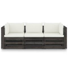 Trivietė sodo sofa su pagalvėlėmis, pilkai impregnuota mediena цена и информация | Садовые стулья, кресла, пуфы | pigu.lt