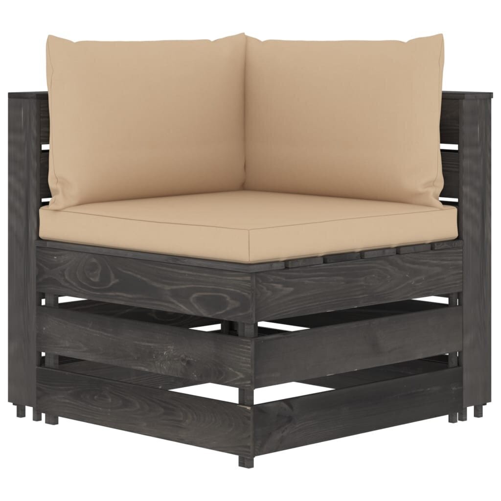 Trivietė sodo sofa su pagalvėlėmis, pilkai impregnuota mediena kaina ir informacija | Lauko kėdės, foteliai, pufai | pigu.lt