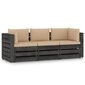 Trivietė sodo sofa su pagalvėlėmis, pilkai impregnuota mediena kaina ir informacija | Lauko kėdės, foteliai, pufai | pigu.lt