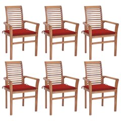 Valgomojo kėdės su raudonomis pagalvėlėmis, 6vnt., tikmedis kaina ir informacija | Lauko kėdės, foteliai, pufai | pigu.lt