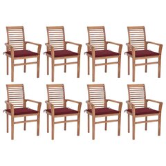 Valgomojo kėdės su vyno raudonomis pagalvėmis, 8vnt., tikmedis kaina ir informacija | Lauko kėdės, foteliai, pufai | pigu.lt