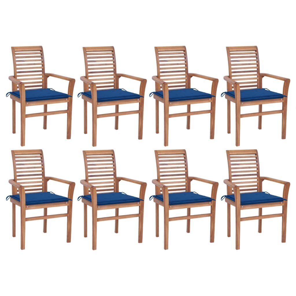 Valgomojo kėdės su mėlynomis pagalvėlėmis, 8 vnt, rudos kaina ir informacija | Lauko kėdės, foteliai, pufai | pigu.lt
