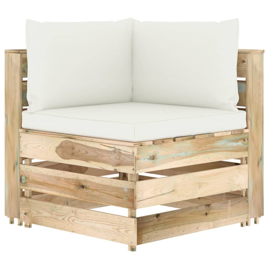 Trivietė sodo sofa su pagalvėlėmis, žaliai impregnuota mediena kaina ir informacija | Lauko kėdės, foteliai, pufai | pigu.lt