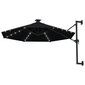 Prie sienos montuojamas skėtis su LED/stulpu, 300 cm, juodas цена и информация | Skėčiai, markizės, stovai | pigu.lt
