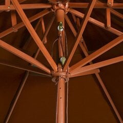 Skėtis su dvigubu stogeliu ir mediniu stulpu, terakota, 270cm цена и информация | Зонты, маркизы, стойки | pigu.lt