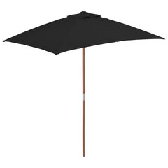 Lauko skėtis su mediniu stulpu, 150x200 cm, juodas цена и информация | Зонты, маркизы, стойки | pigu.lt
