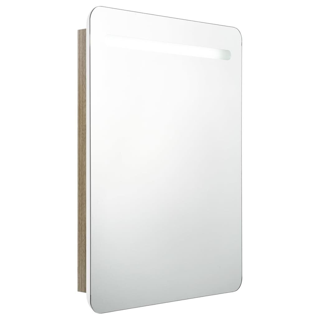 Veidrodinė vonios spintelė su LED, 60x11x80cm, balta ir ąžuolo spalvos kaina ir informacija | Vonios spintelės | pigu.lt