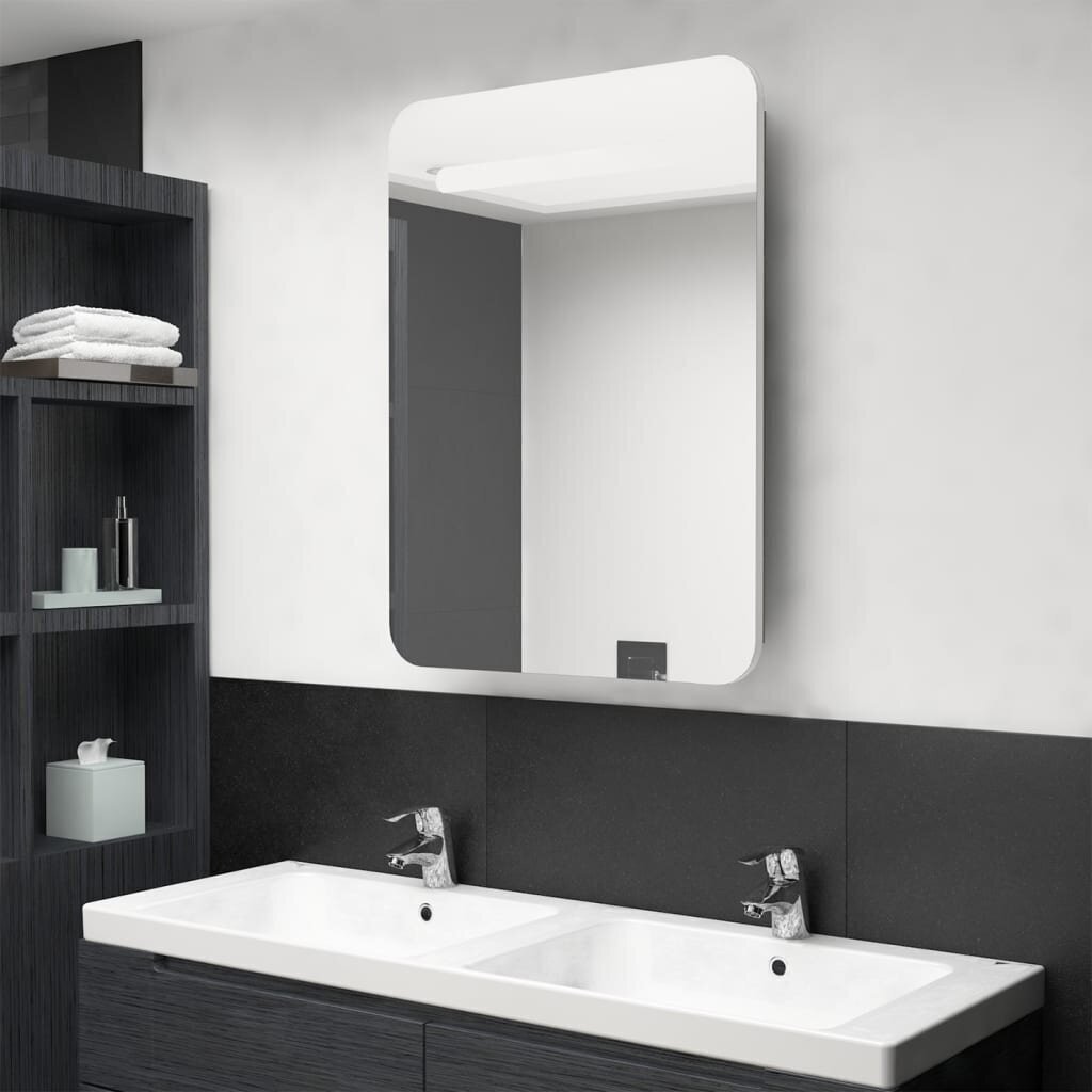 Veidrodinė vonios spintelė su LED, 60x11x80cm, balta ir ąžuolo spalvos kaina ir informacija | Vonios spintelės | pigu.lt