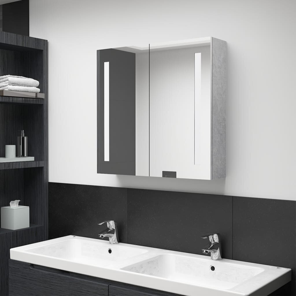 Veidrodinė vonios spintelė su LED apšvietimu, 62x14x60cm, pilka цена и информация | Vonios spintelės | pigu.lt