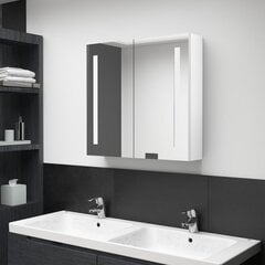 Veidrodinė vonios spintelė su LED apšvietimu, 62x14x60 cm, balta цена и информация | Шкафчики для ванной | pigu.lt