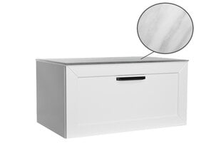 Двойной шкафчик для ванной Besco Dexa 160 со Slim marble столешницей и черными ручками цена и информация | Besco Мебель и домашний интерьер | pigu.lt