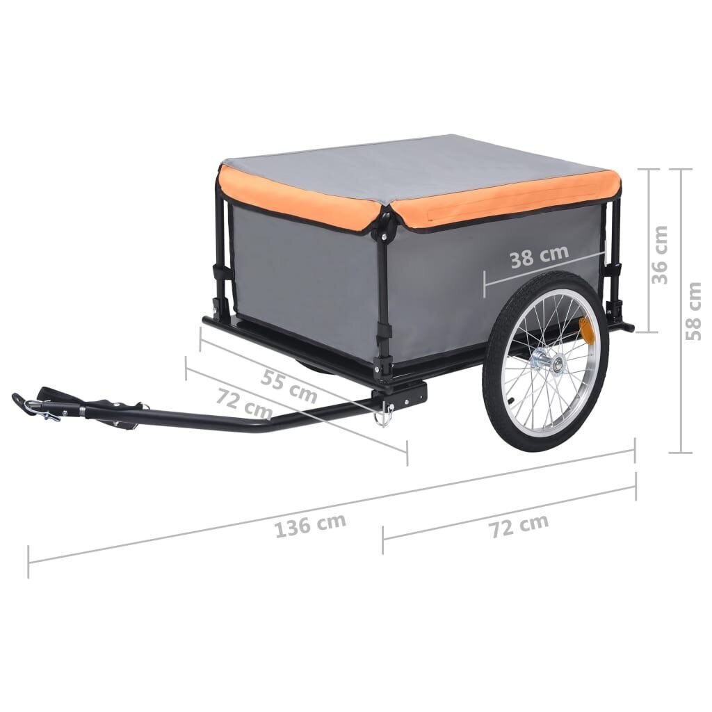 Krovininė dviračio priekaba, pilkos ir oranžinės spalvos, 65kg kaina ir informacija | Dviračių priekabos, vėžimėliai | pigu.lt