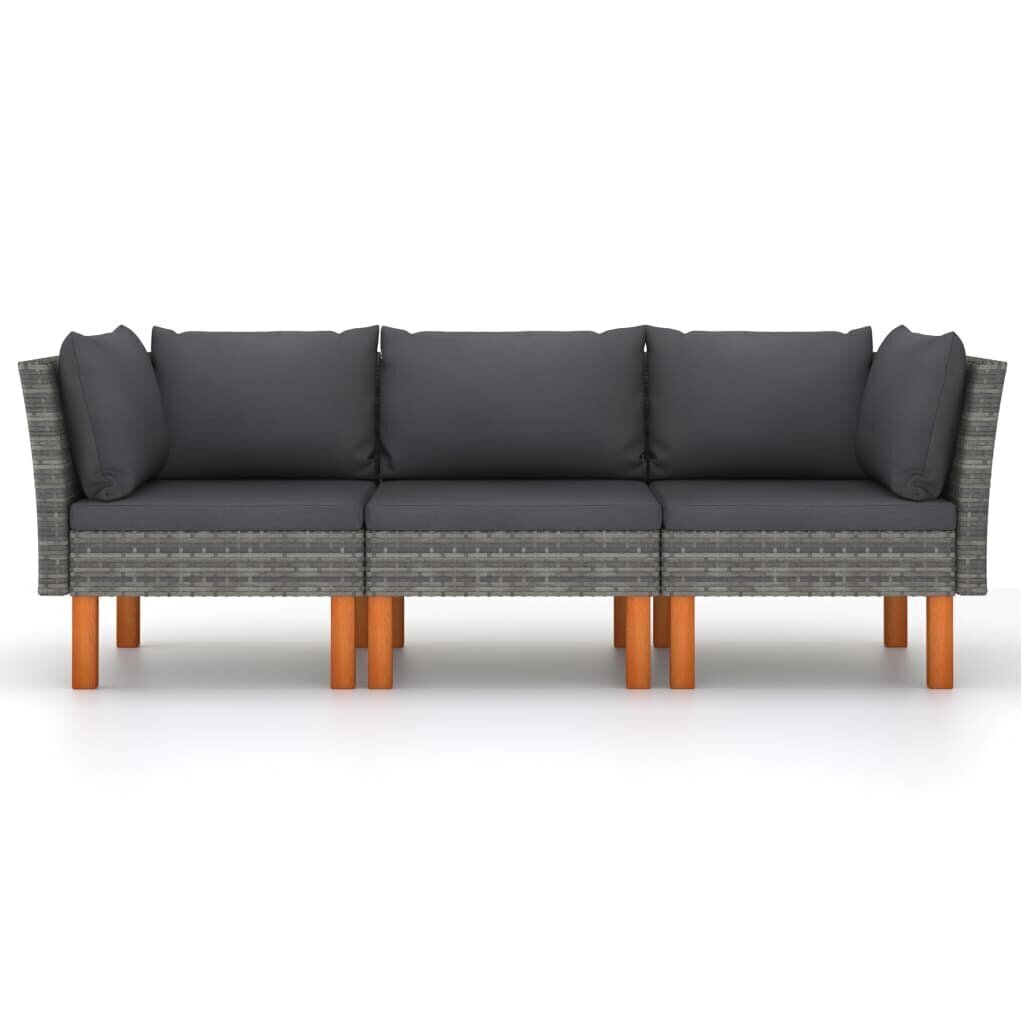 Trivietė sodo sofa su pagalvėlėmis, pilka цена и информация | Lauko kėdės, foteliai, pufai | pigu.lt