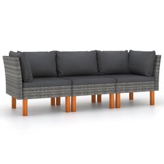 Trivietė sodo sofa su pagalvėlėmis, pilka цена и информация | Садовые стулья, кресла, пуфы | pigu.lt