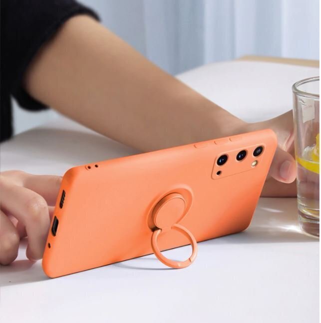 Telefono dėklas Hallo Ring Liquid Silicone Back Case, skirtas Xiaomi Redmi Note 9T, juodas kaina ir informacija | Telefono dėklai | pigu.lt