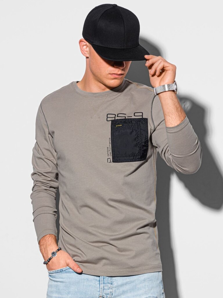 Marškinėliai ilgomis rankovėmis vyrams Ombre L130, smėlio spalvos kaina ir informacija | Vyriški marškinėliai | pigu.lt