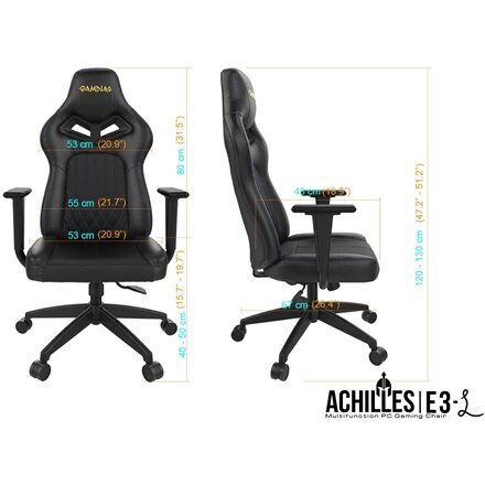 Gamdias žaidimų kėdė, Achilles E3 L, juoda цена и информация | Biuro kėdės | pigu.lt
