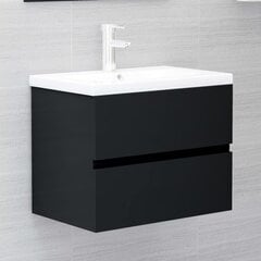 vidaXL Praustuvo spintelė su įmontuotu praustuvu, juodos spalvos, MDP цена и информация | Шкафчики для ванной | pigu.lt