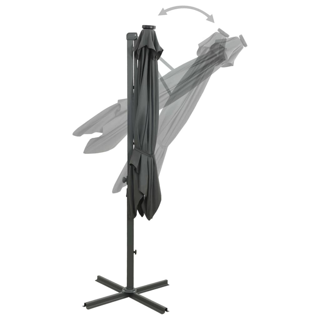 Gembinis skėtis su stulpu ir LED lemputėmis, 250 cm, pilkas kaina ir informacija | Skėčiai, markizės, stovai | pigu.lt