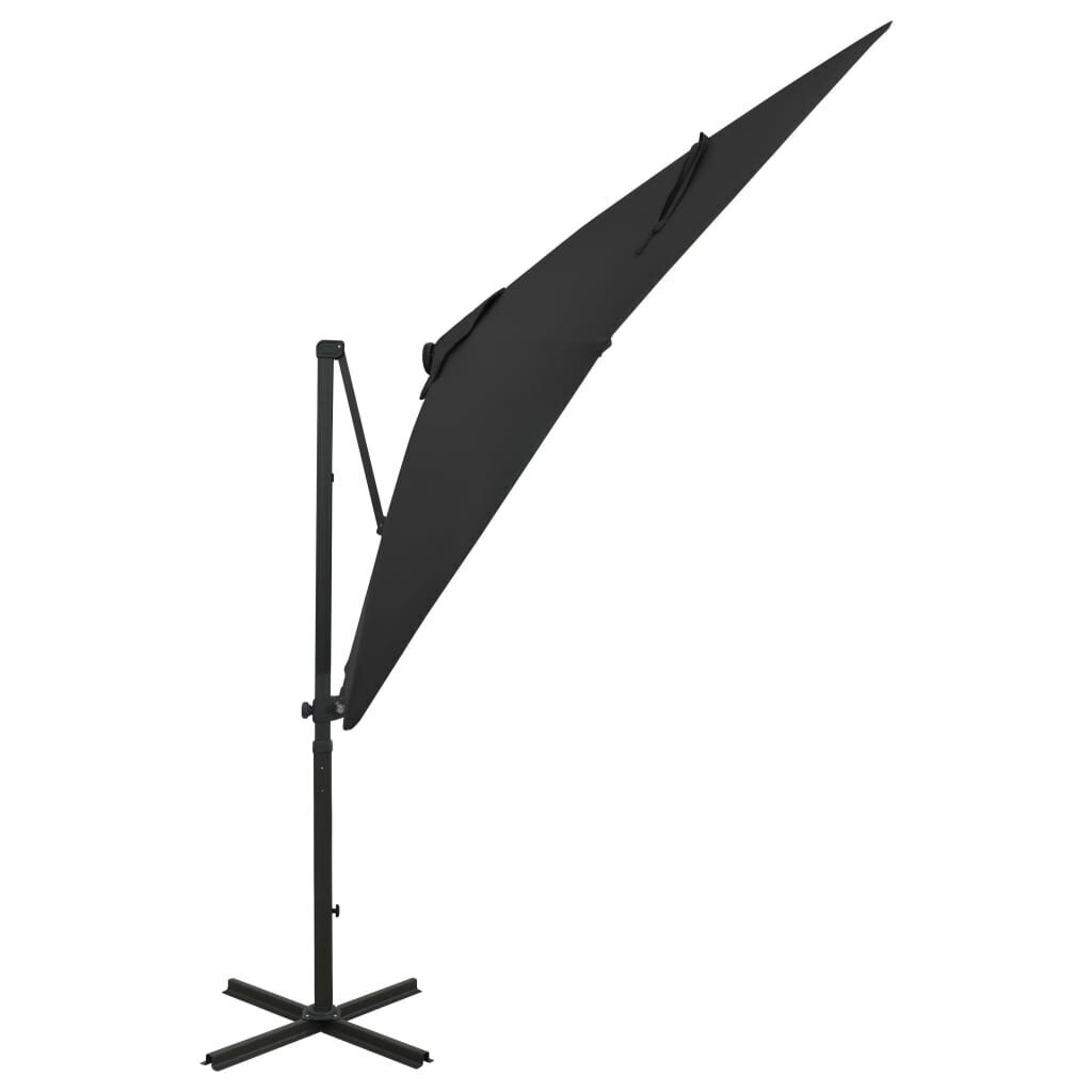 Gembės formos skėtis su stulpu ir LED lemputėmis, 250 cm, juodas kaina ir informacija | Skėčiai, markizės, stovai | pigu.lt