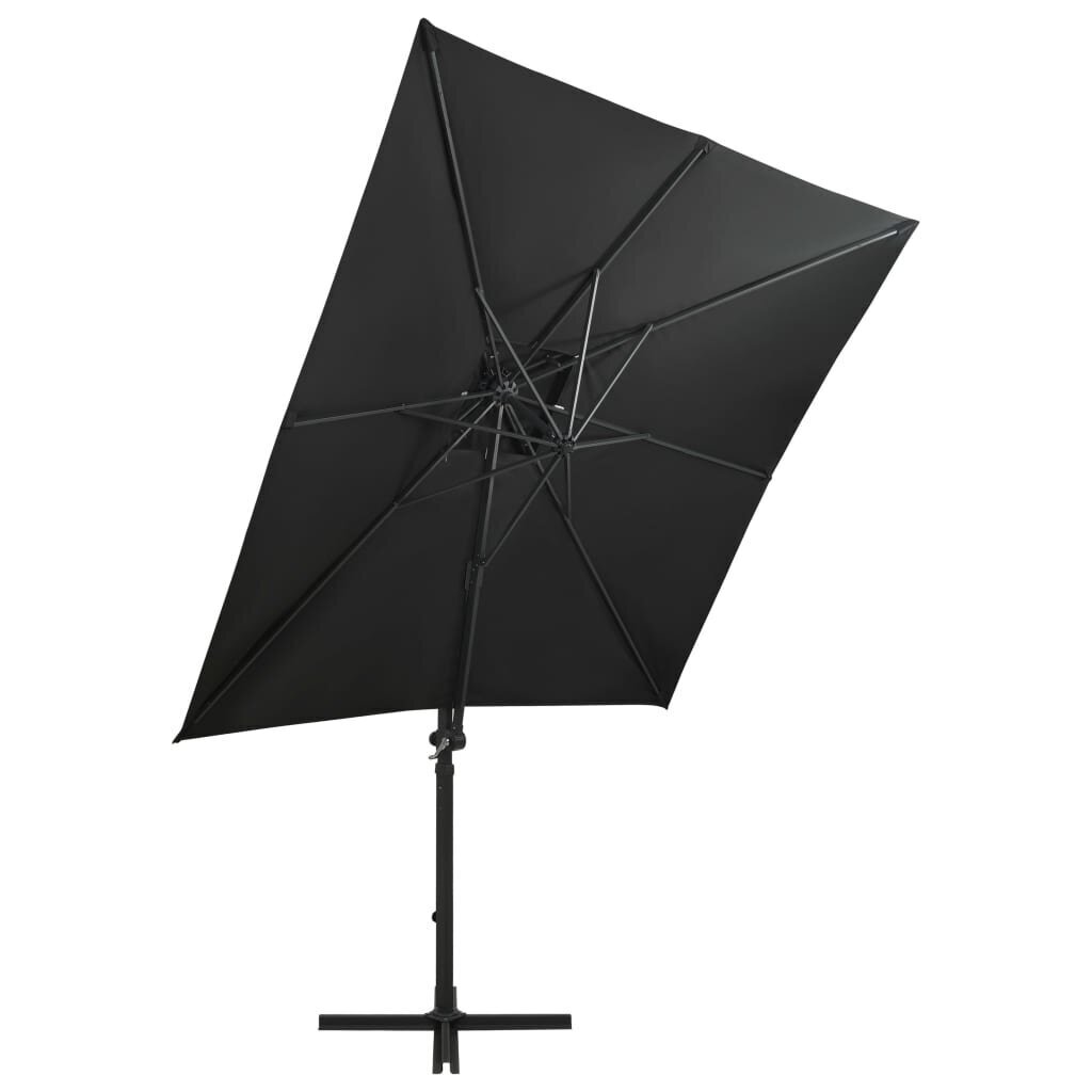 Gembės formos skėtis su stulpu ir LED lemputėmis, 250 cm, juodas цена и информация | Skėčiai, markizės, stovai | pigu.lt