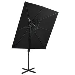Gembinis skėtis su dvigubu viršumi, 250x250 cm, juodas цена и информация | Зонты, маркизы, стойки | pigu.lt