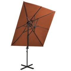 Gembinis skėtis su dvigubu viršumi, 250x250 cm, oranžinis цена и информация | Зонты, маркизы, стойки | pigu.lt