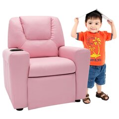 vidaXL Vaikiškas atlošiamas krėslas, rožinės spalvos, dirbtinė oda цена и информация | Кресла в гостиную | pigu.lt