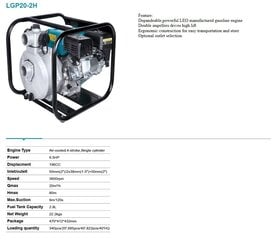 Четырехтактный бензонасос LEO LGP20-2H цена и информация | Насосы для чистой воды | pigu.lt
