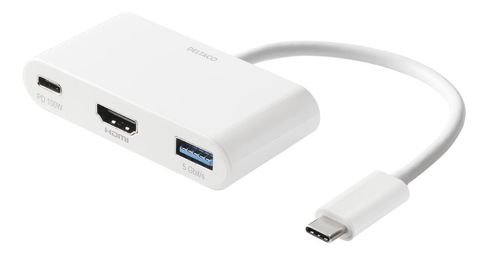 Adapteris Deltaco USBC-HDMI23, USB-C/HDMI/USB-A kaina ir informacija | Adapteriai, USB šakotuvai | pigu.lt