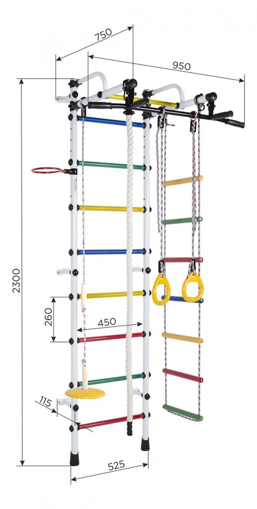 Sporto kompleksas (gimnastikos sienelė) RAINBOW PRO, balta-juoda, 226x52,5cm цена и информация | Gimnastikos sienelės | pigu.lt