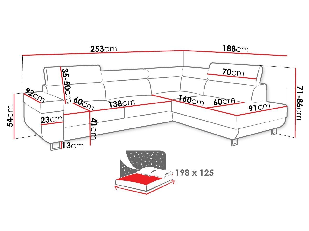 Kampinė sofa-lova Fonti kaina ir informacija | Minkšti kampai | pigu.lt