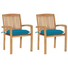 Sodo kėdės su šviesiai mėlynomis pagalvėlėmis, 2 vnt, rudos kaina ir informacija | Lauko kėdės, foteliai, pufai | pigu.lt