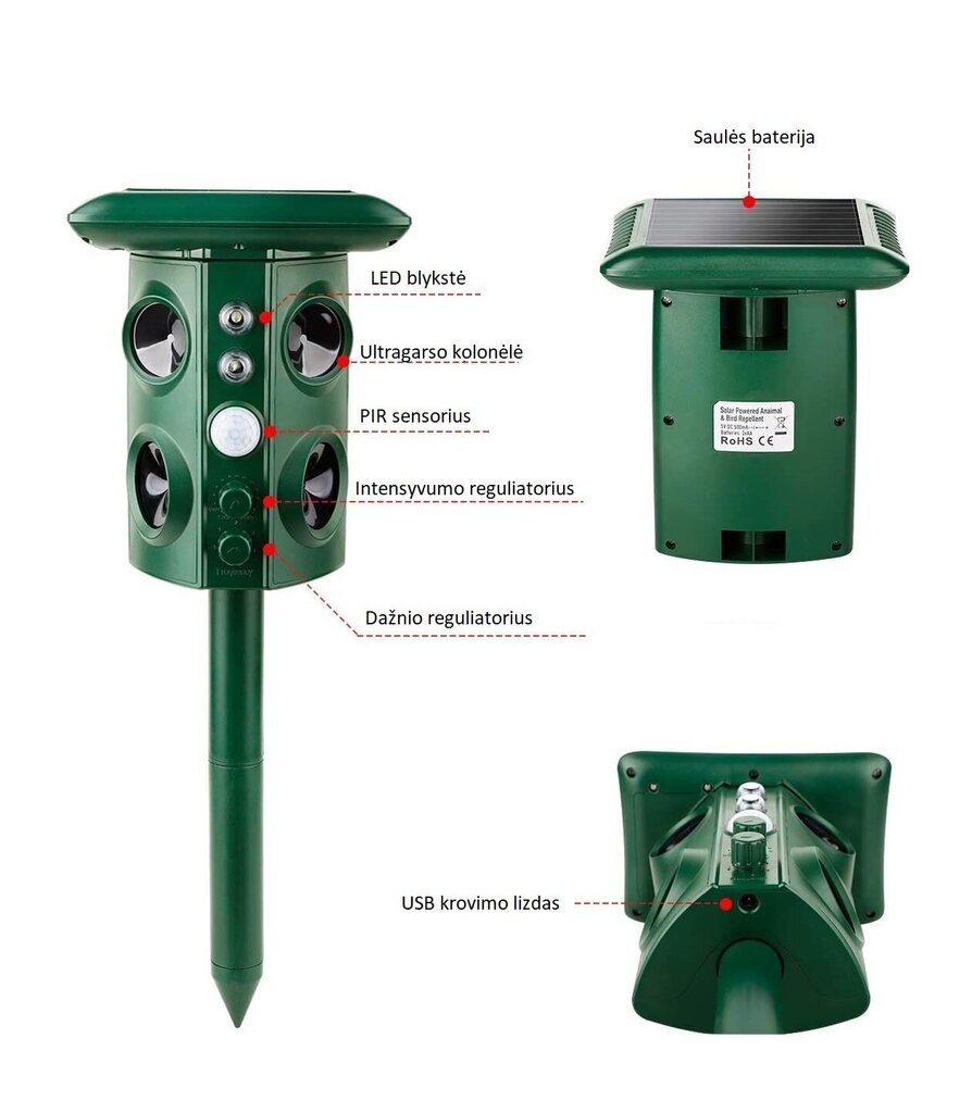 Регулируемое ультразвуковое и вибрирующее чучело с солнечной батареей  Vibocci (набор для сада 2X) цена | pigu.lt