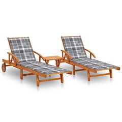 Saulės gultai su staliuku ir čiužinukais, 2 vnt, rudi цена и информация | Шезлонги | pigu.lt