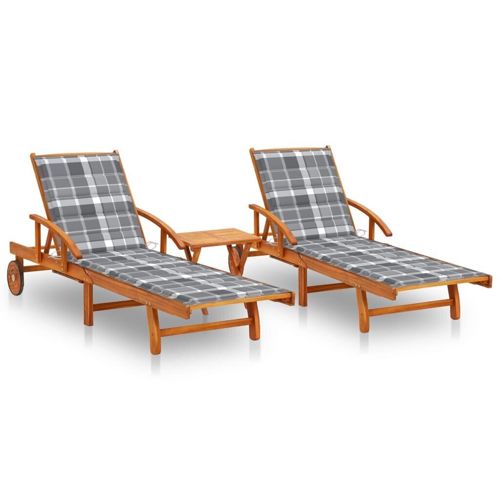 Saulės gultai su staliuku ir čiužinukais, 2 vnt, rudi цена и информация | Gultai | pigu.lt