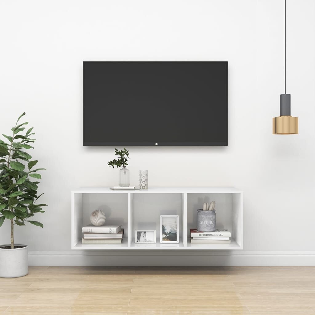 Sieninė TV spintelė, 37x37x107 cm, balta kaina ir informacija | TV staliukai | pigu.lt