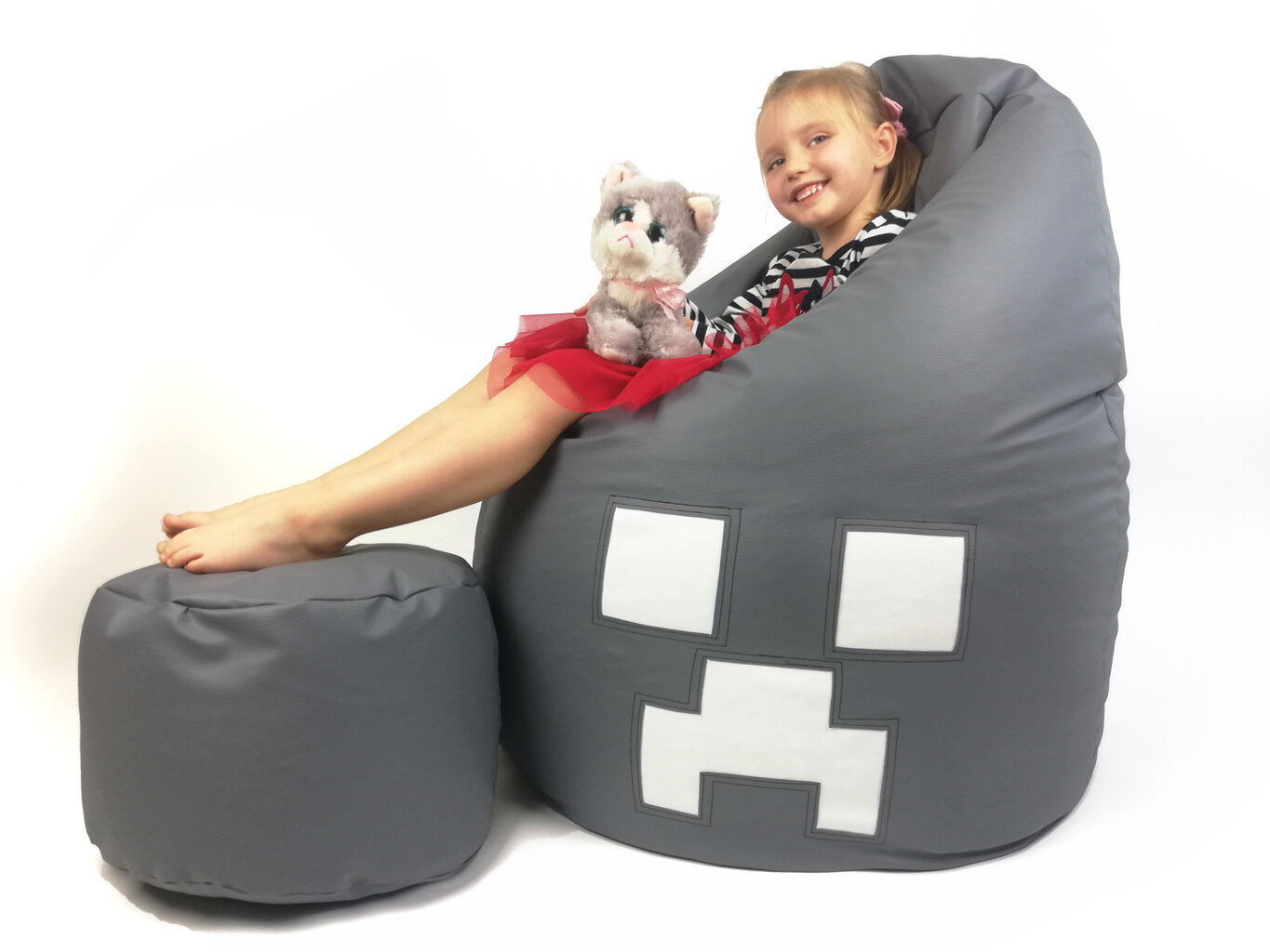Sėdmaišis NORE Smiley XL su pufu, pilkas kaina ir informacija | Vaikiški sėdmaišiai, foteliai, pufai | pigu.lt