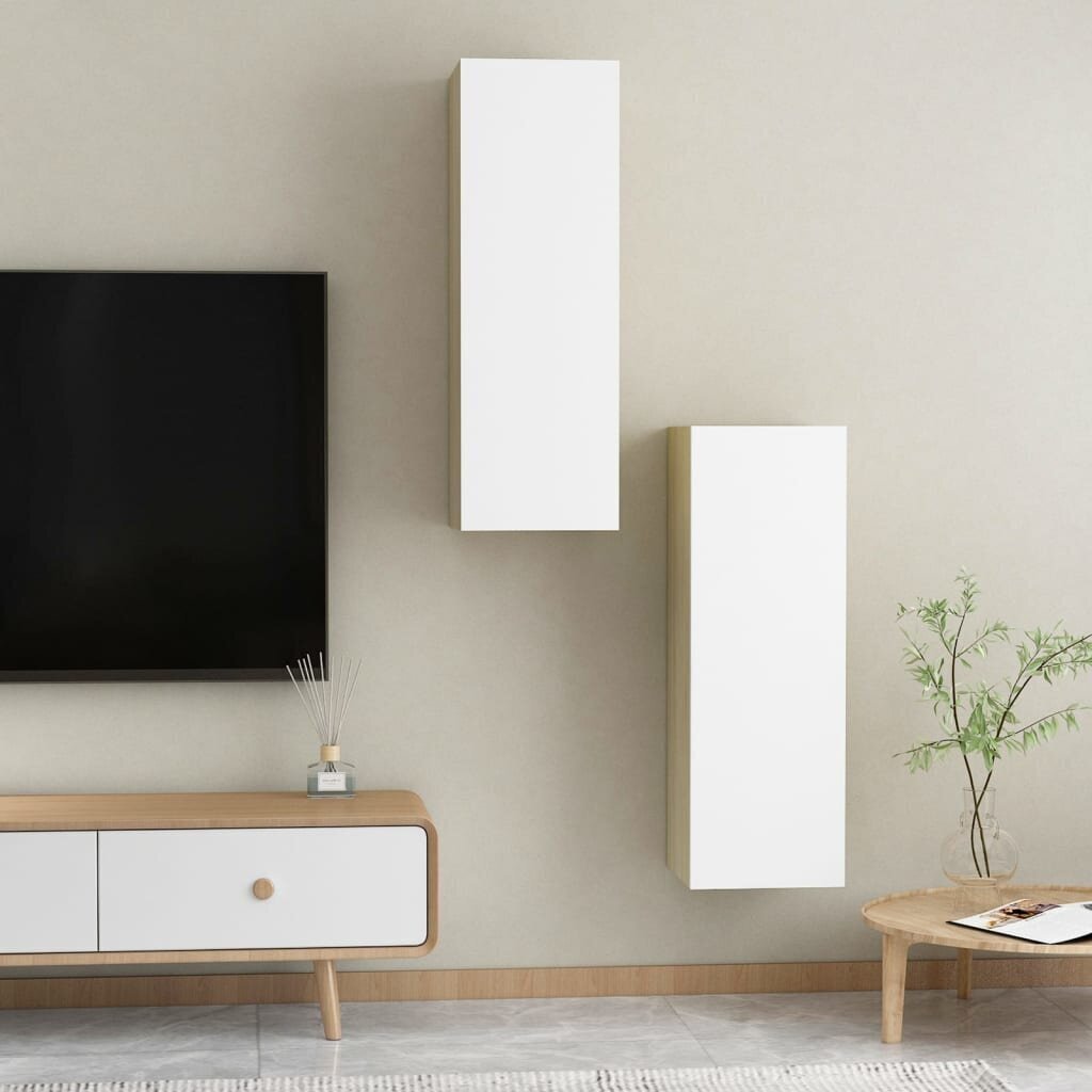 Televizoriaus spintelės, 2 vnt, 30,5x30x90 cm, baltos kaina ir informacija | TV staliukai | pigu.lt