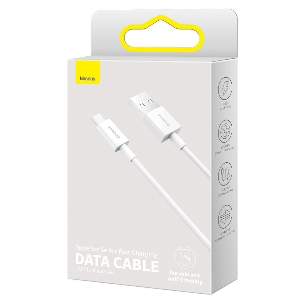 Kabelis Baseus USB - micro USB, 2m BSU2825WHT kaina ir informacija | Laidai telefonams | pigu.lt