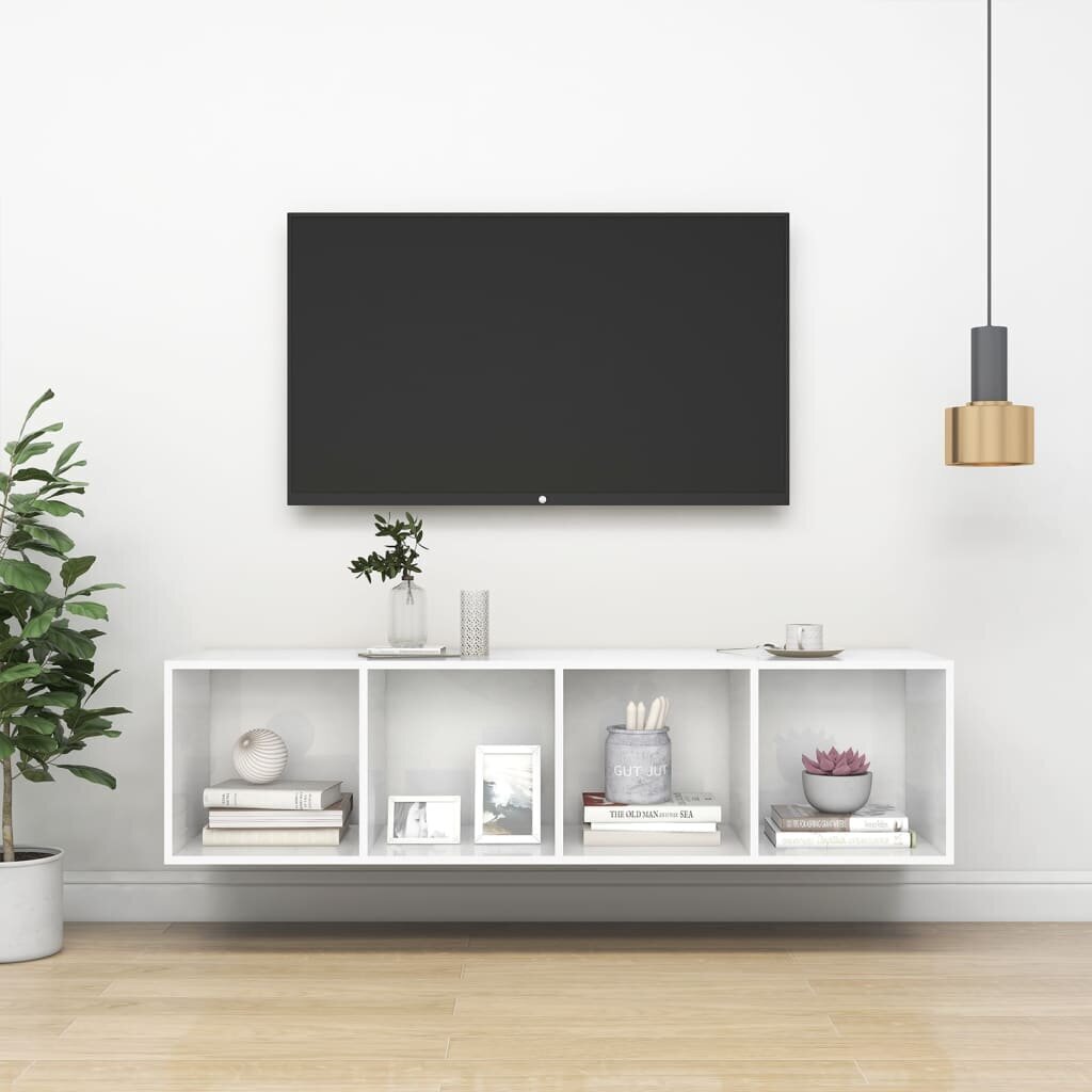 Prie sienos montuojama TV spintelė, 37x37x142,5 cm, balta цена и информация | TV staliukai | pigu.lt