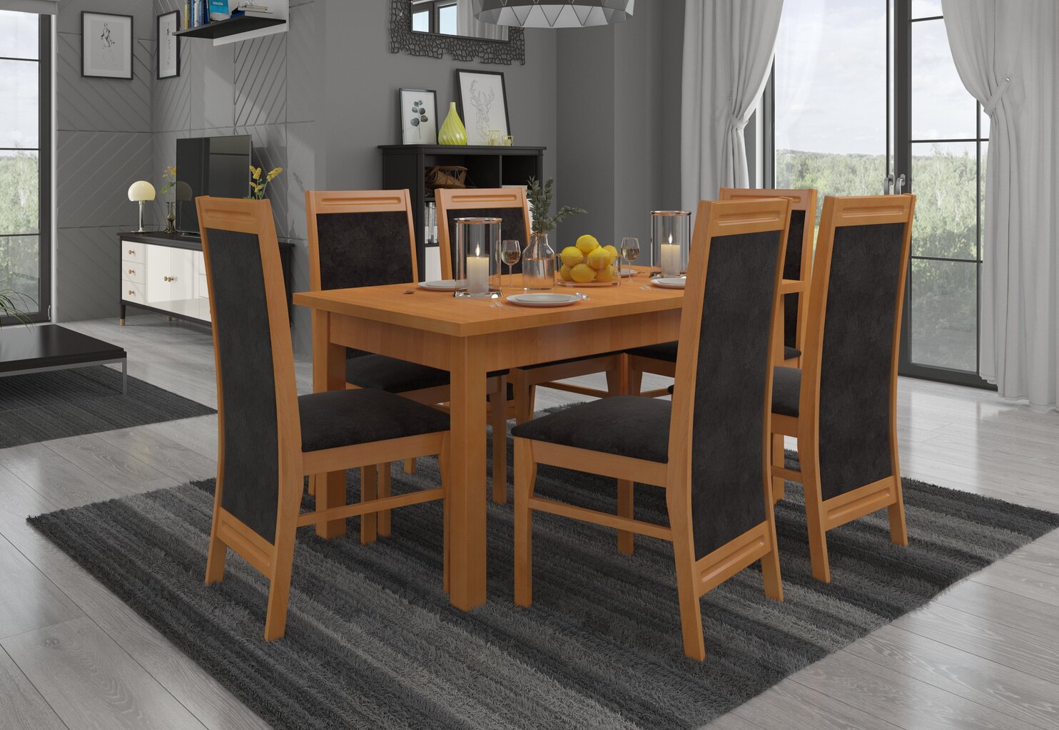 Valgomojo komplektas ADRK Furniture Rodos 7, rudos spalvos kaina ir informacija | Valgomojo komplektai | pigu.lt