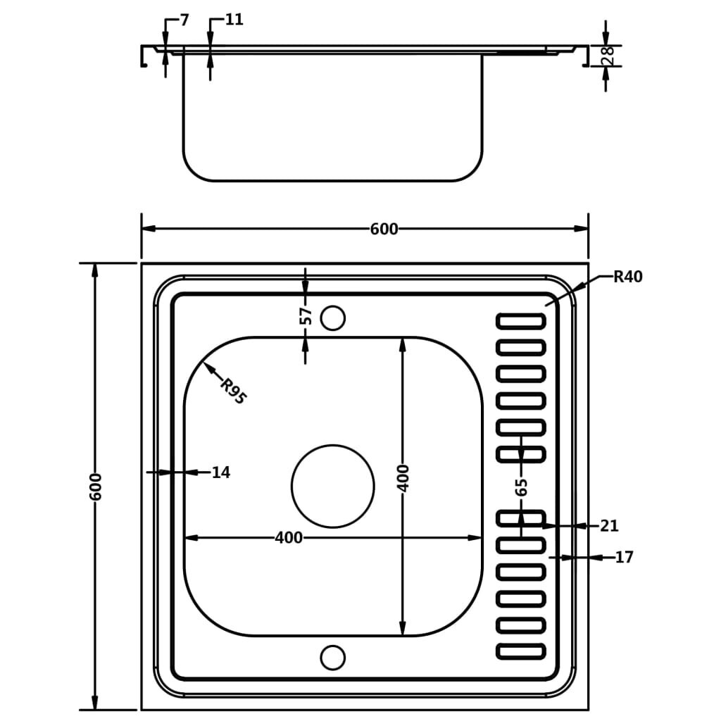 Virtuvės plautuvė su padėklu indams, 600x600x155mm kaina ir informacija | Virtuvinės plautuvės | pigu.lt